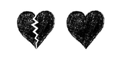 Broken and whole hearts on white background in textured style vector