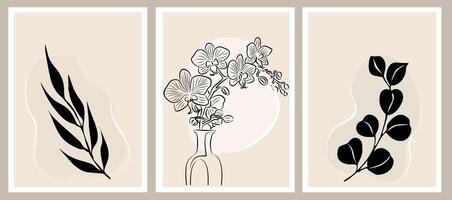 Botanical wall art set. Nordic line art drawing with abstract shape. Abstract Plant Art design for print, cover, wallpaper, Minimal and natural wall art vector