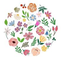 Set of hand drawn floral abstract design elements for Flower Market print, poster, botanical wall art, greeting card, invitation, surface pattern, stickers vector