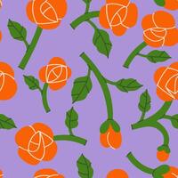 Seamless pattern with roses on a purple background. graphics. vector
