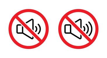 No noise sign in generic style. Audio speaker outline with prohibition symbol icon vector