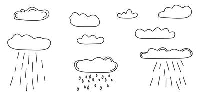 Hand drawn clouds with precipitation. Rain, downpour. Clouds and precipitation in doodle style. illustration vector