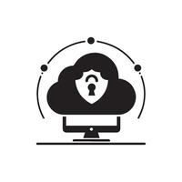 black and white cloud icon with a lock on it vector