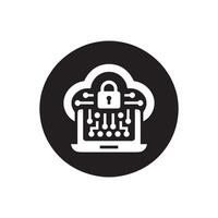 black and white icon of a cloud computing security vector