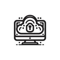 black and white illustration of a computer screen with a lock on it vector