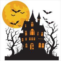Dark Mansion with Bats and Moon Illustration vector