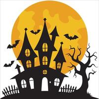 Haunted Night Silhouette with Moon and Bats vector