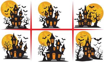 a halloween house with a full moon in the background, Spooky haunted house outline for a Halloween vibe Design vector