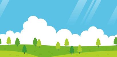Seamless Flat-Style Landscape In The Summertime. Horizontally Repeatable. vector