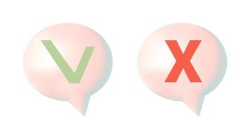 3D speech bubbles different shapes message icon. Green jackdaw and red cross. For social media advertising posters. isolated set. vector