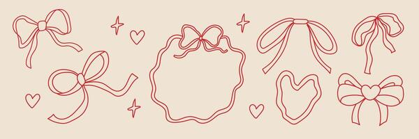 Decorative hand-drawn bows and hearts arranged on a light background for festive occasions and creative projects vector