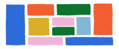Hand drawn grunge square and rectangle shapes with crayon or pastel texture. Text box or frame painted with chalk. Color illustration on a white background. vector