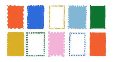 Hand drawn scribble frame set with pastel or chalk texture. Doodle decoration with zigzag and wave. Crayon color illustration on a white background. vector