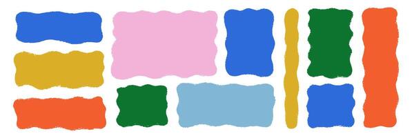 Hand drawn grunge square and rectangle shapes with crayon or pastel texture. Wavy text box or frame painted with chalk. Color grunge illustration on a white background. vector