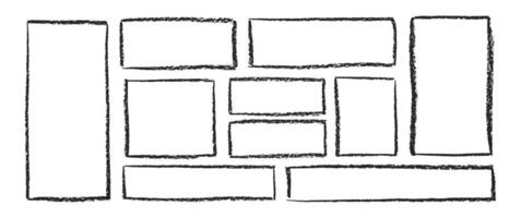 Hand drawn grunge square and rectangle shapes with crayon or pastel texture. Text box or frame painted with chalk. Grunge illustration. vector