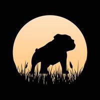 Sunset Retro Background with Bulldog Silhouette vector