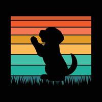 Retro Sunset with Beagle Silhouette Illustration vector
