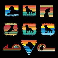 Labrador Retriever Silhouette in a Retro Sunset Design Bundle vector