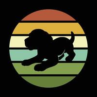 Retro Sunset Background with Beagle Silhouette vector