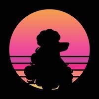 Retro Sunset Illustration Featuring Poodle Dog Silhouette vector