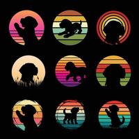Beagle Silhouette in a Retro Sunset Horizon Bundle vector