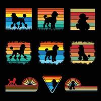 Sunset Retro Illustration with Poodle Dog Silhouette Design Bundle vector