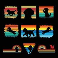 Beagle Dog Silhouette with Retro Sunset Design Bundle vector