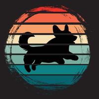 Corgi Silhouette with Retro Sunset Vibes vector