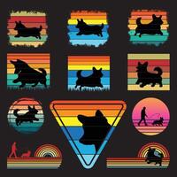 Sunset Retro Design Featuring Corgi Silhouette Bundle vector
