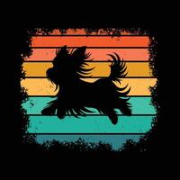 Retro Sunset Design Featuring a Yorkshire Terrier Silhouette vector