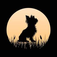 Yorkshire Terrier Dog Silhouette in a Retro Sunset Scene vector