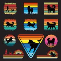 Sunset Retro Design Featuring Siberian Husky Silhouette Bundle vector