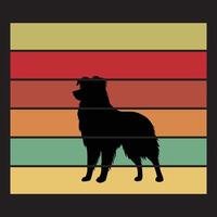 Australian Shepherd Dog Silhouette with Retro Sunset Background vector