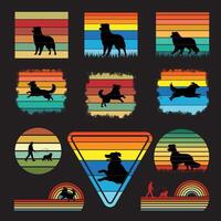 Retro Australian Shepherd Dog with Sunset Design Bundle vector
