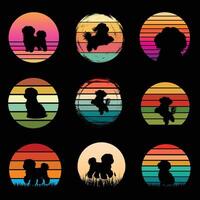 Retro Sunset with a Havanese Dog Silhouette Design Bundle vector