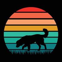 Silhouette of Bernese Mountain Dog at Sunset in Retro Style vector
