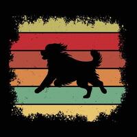 Silhouette of Bernese Mountain Dog on Retro Sunset Background vector