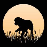 Retro Sunset with Bernese Mountain Dog Silhouette Design vector
