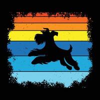 Miniature Schnauzer Silhouette with Sunset Retro Background vector