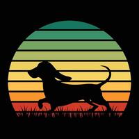 Dog Silhouette with Retro Sunset Background Design vector