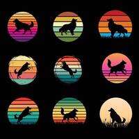 Shetland Sheepdog Silhouette in Retro Sunset Design Bundle vector
