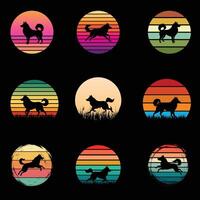 Retro Alaskan Malamute Silhouette with Sunset Design Bundle vector