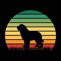 Retro Old English Sheepdog Design with Sunset Backdrop vector
