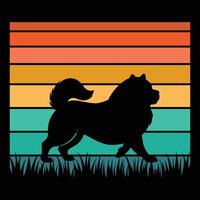 Chow Chow Dog Silhouette with Retro Sunset Design vector