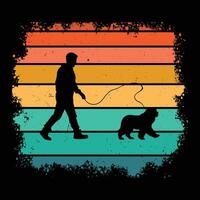 Old English Sheepdog Silhouette in a Retro Sunset Setting vector