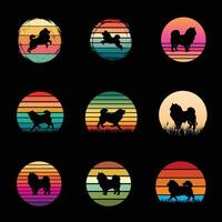 Sunset Retro Style with Chow Chow Dog Silhouette Bundle vector