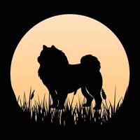 Vintage Sunset Retro Background Featuring Chow Chow Silhouette vector