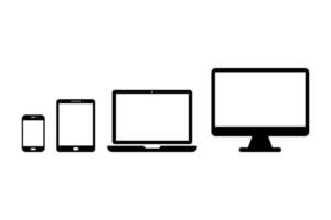 Device icon set in flat style. Smartphone, tablet, laptop and desktop computer symbols. Digital device collection. vector