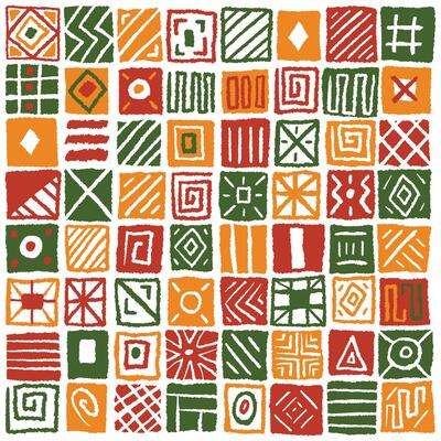 Abstract geometric square block tiles pattern with simple geometric lines and shapes. African ethnic print, wallpaper, background design for Black History Month, Juneteenth, Kwanzaa