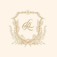 An elegant design with delicate flowers, beautifully capturing the timeless love of R and L. Exquisite wedding crest with initial R and L vector